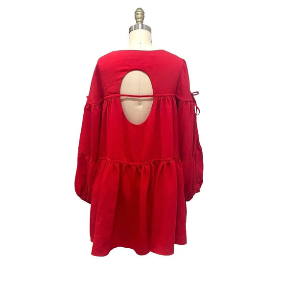 ANTHROPOLOGIE 4S13NNA Marina Dress Red Boho Tiered Long sleeve Size Small - Picture 10 of 10